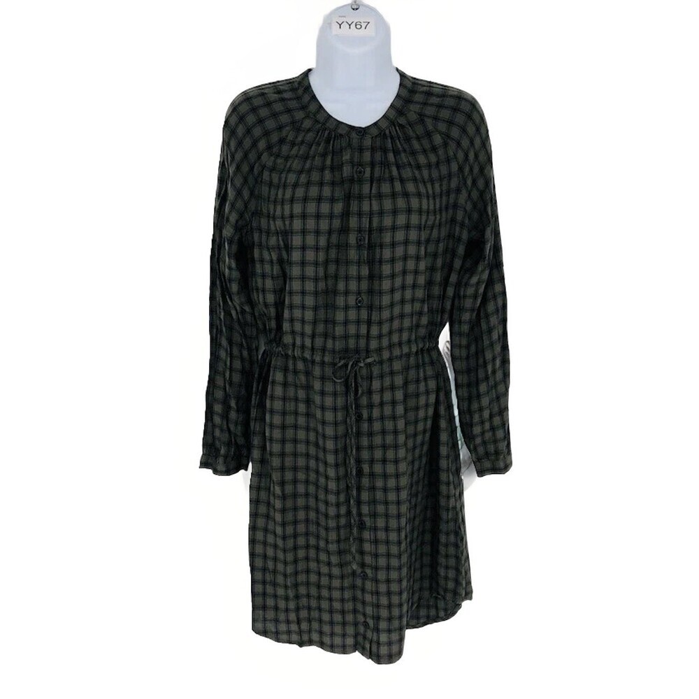 Rails Women's Olive Iron Check Rayon High Neck Long Sleeve Fall Mini Dress Small